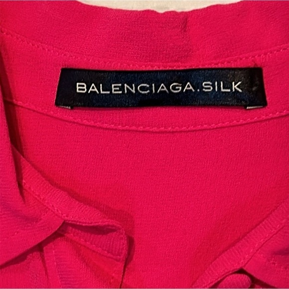 BALENCIAGA | Silk Pink Collared Button Down Cuffed Rounded Split Side Hem size 6 - Picture 5 of 11